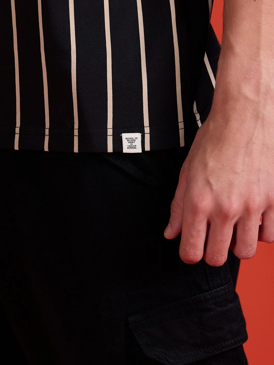 Striped Oversized Fit T-shirt With Puff Print | Black - Image 10