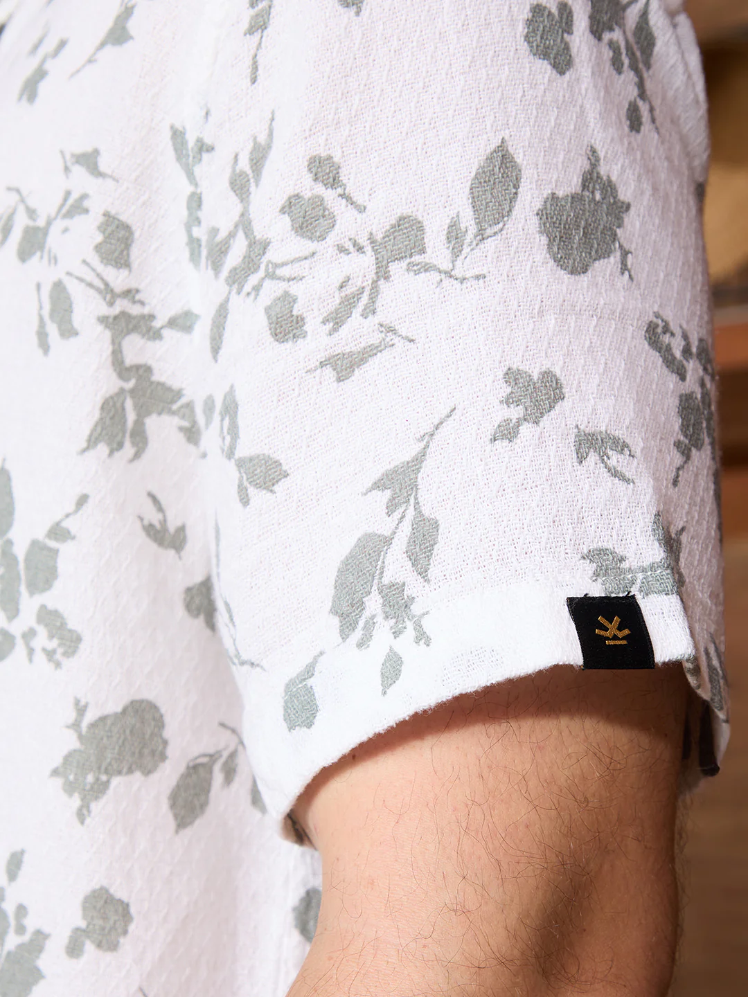 Textured AOP Resort Collar Shirt | Beige - Image 5