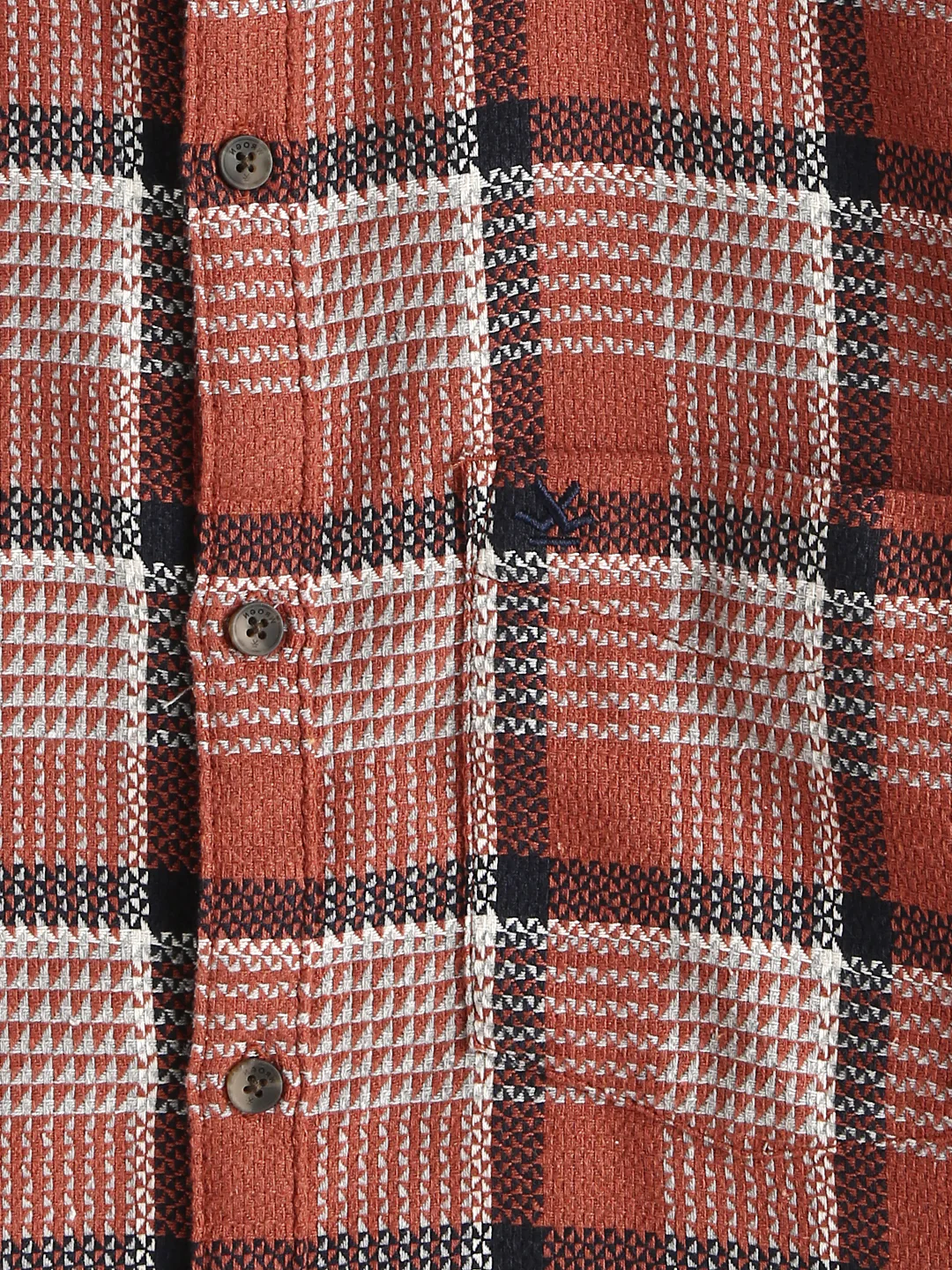 Textured Checks Dobby Shirt | Rust - Image 3