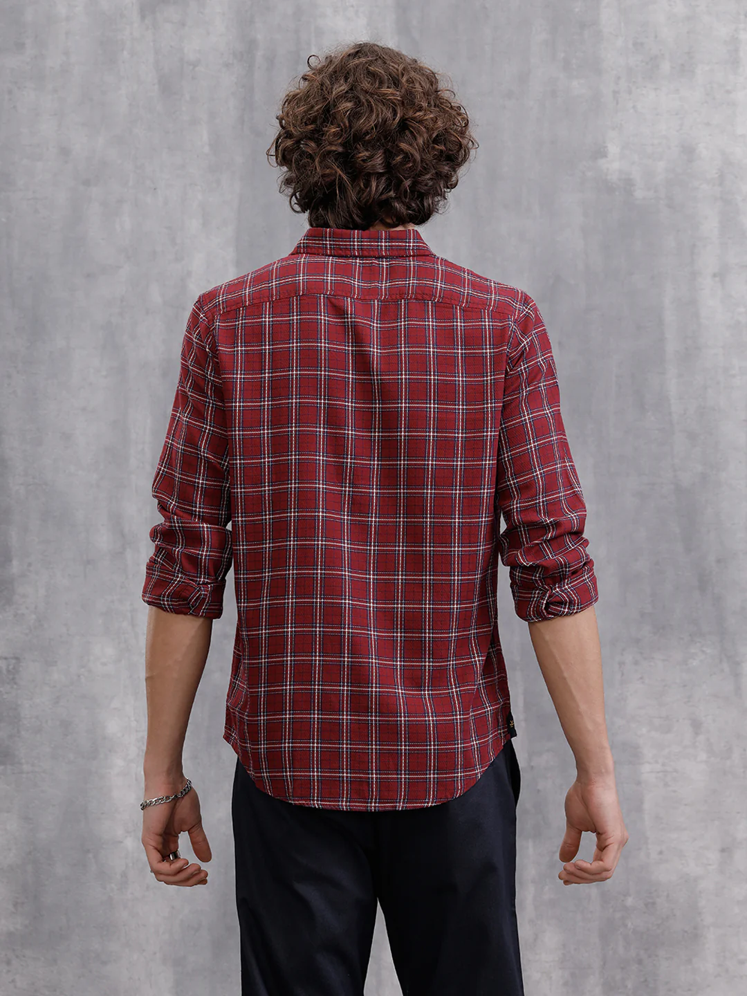 Textured Cotton Dobby Check Shirt | Red - Image 3