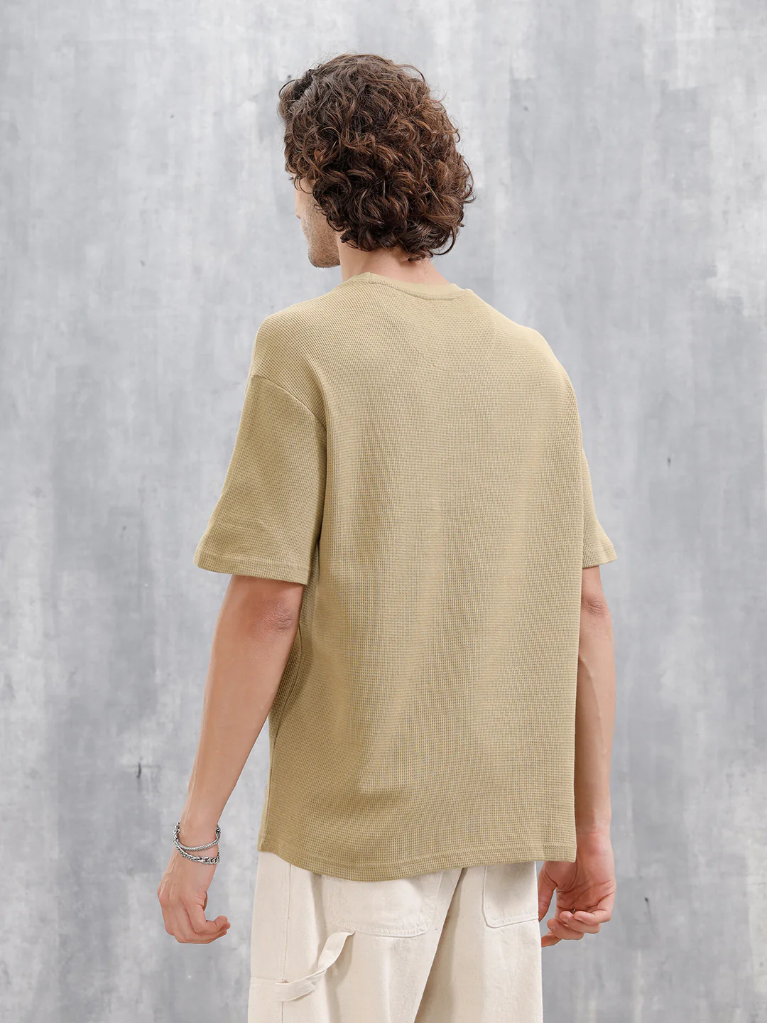 Textured Oversized Crew Neck T-Shirt | Beige - Image 3