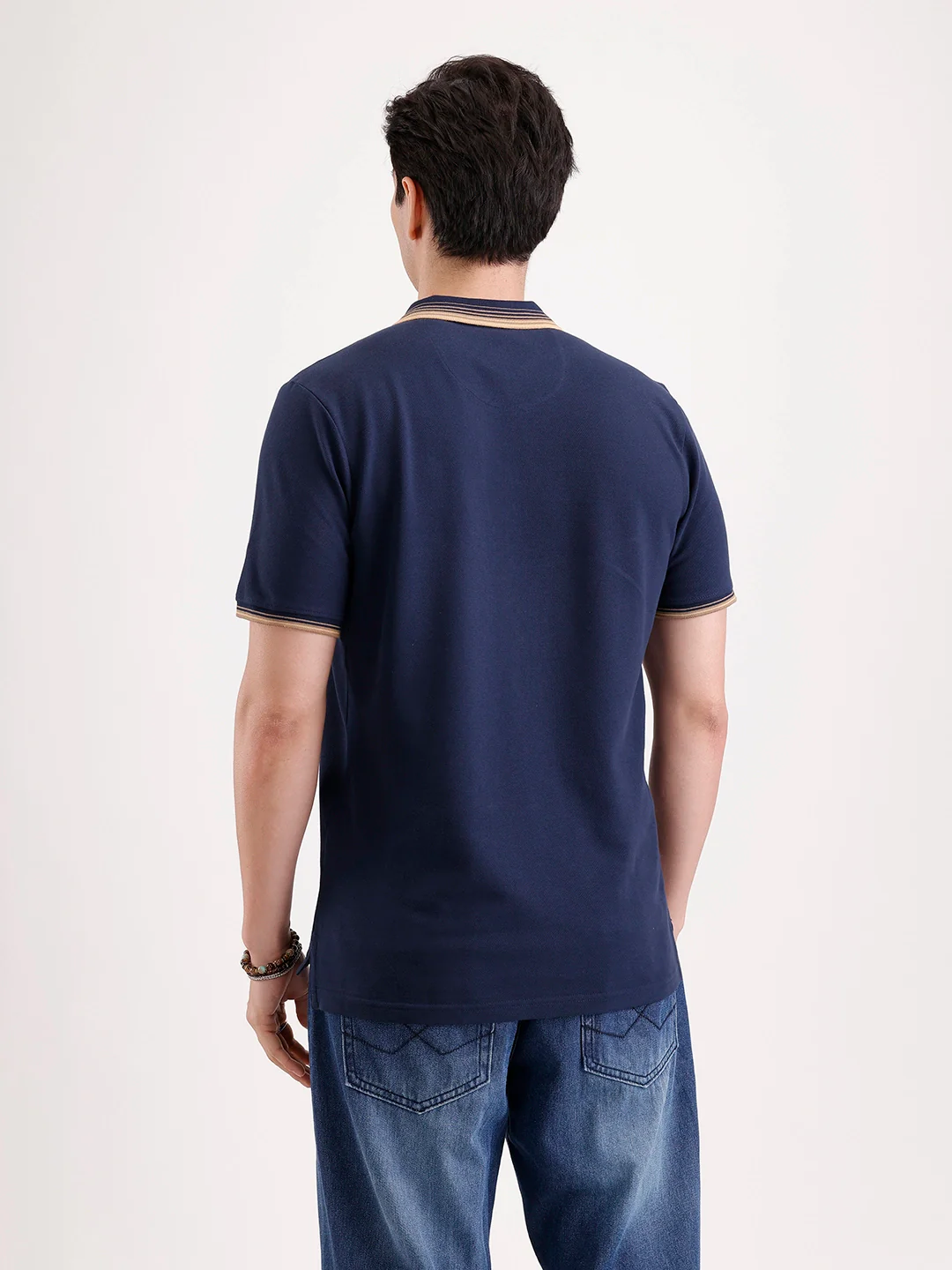 Tipping Collar Polo T-Shirt   |  Navy Blue - Image 3