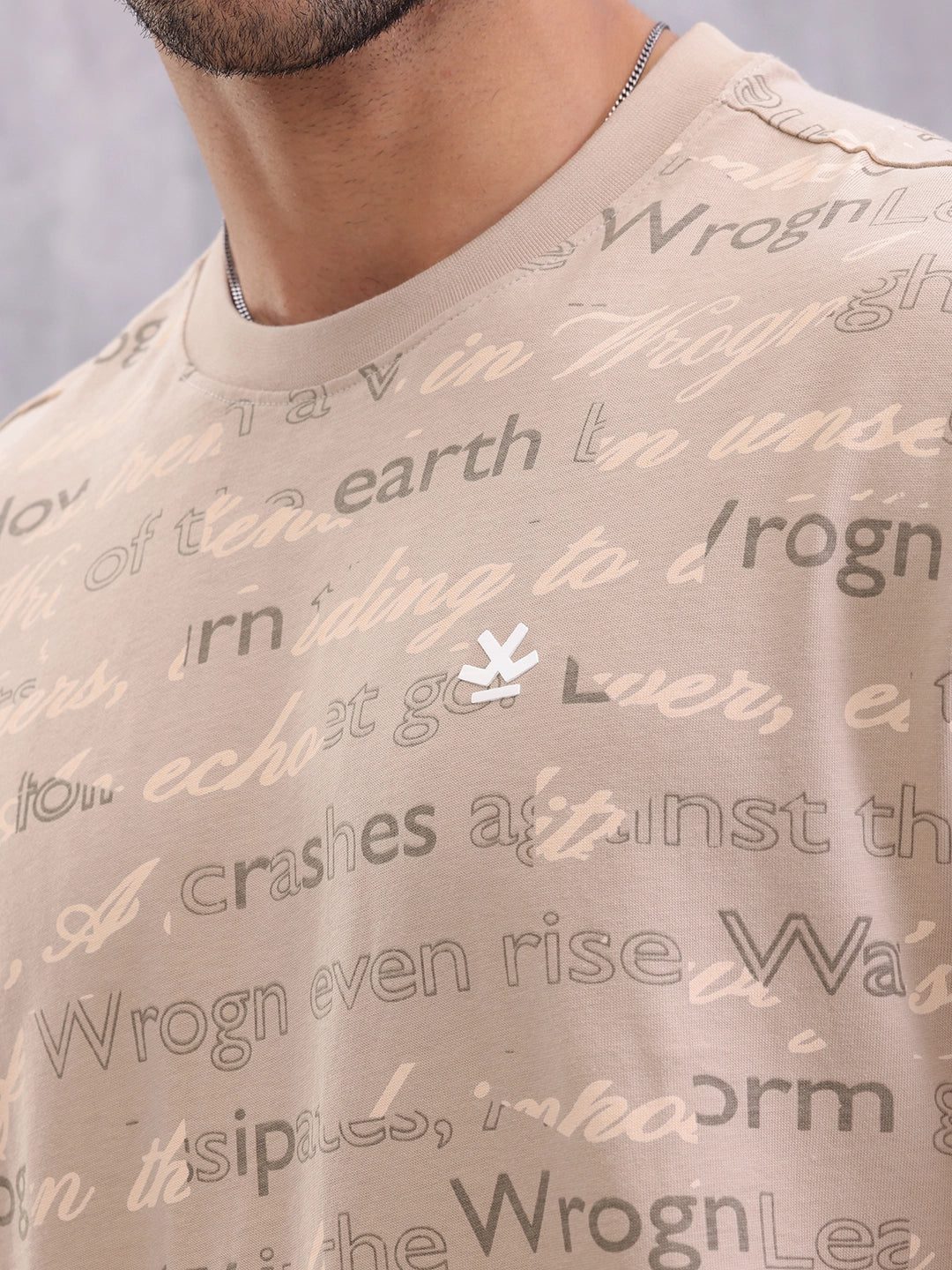 Typo Inspired Aop Oversized Fit T-shirt | Beige - Image 5