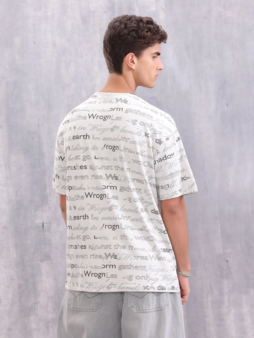 Typo Inspired Aop Oversized Fit T-shirt | Light Grey - Image 3