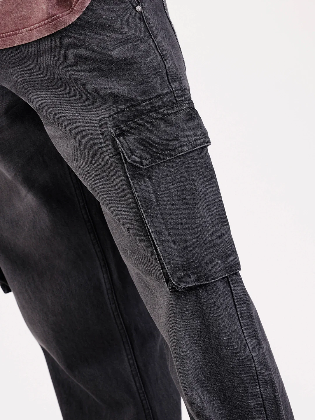 Washed Loose Fit Cargo Denim   |  Grey - Image 6