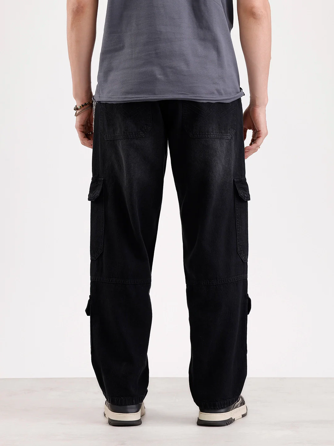 Washed Loose Fit Cargo Denim   |  Grey - Image 3