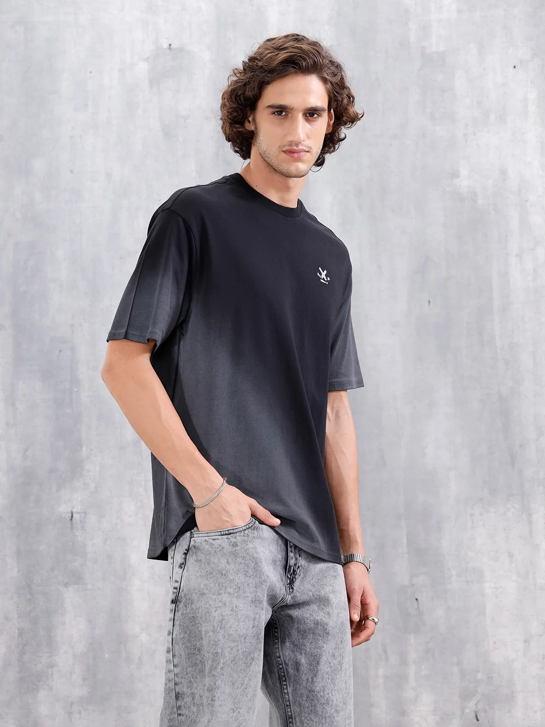 Washed Oversized Crew Neck T-shirt With Print | Black - Image 4